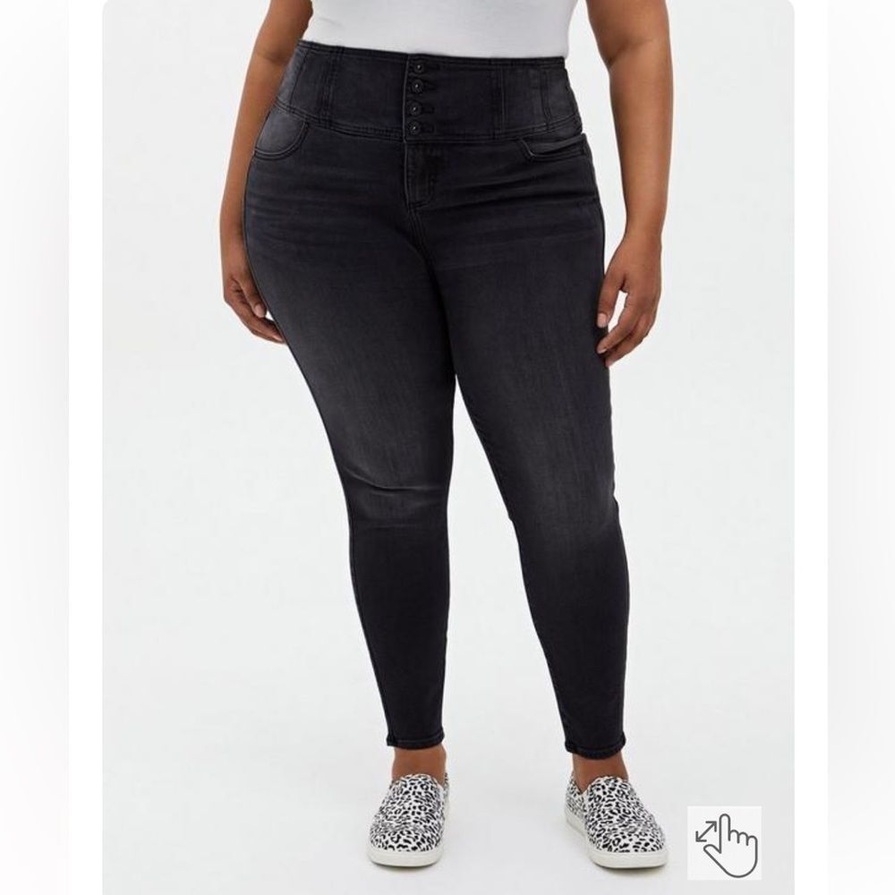 Torrid High Rise Corset Skinny Jeans Soft Washed Black Grey SZ 22S 22 Short